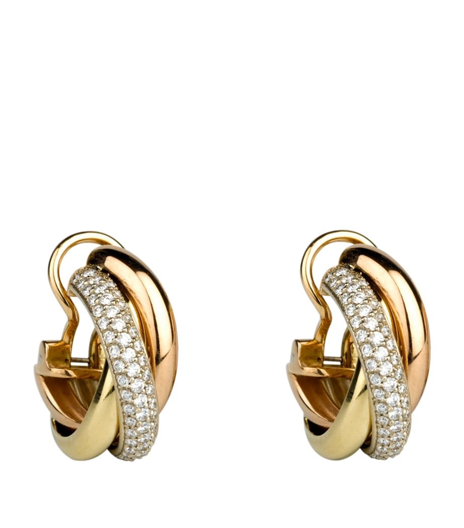 White, Yellow, Rose Gold and Diamond Trinity Hoop Earrings
