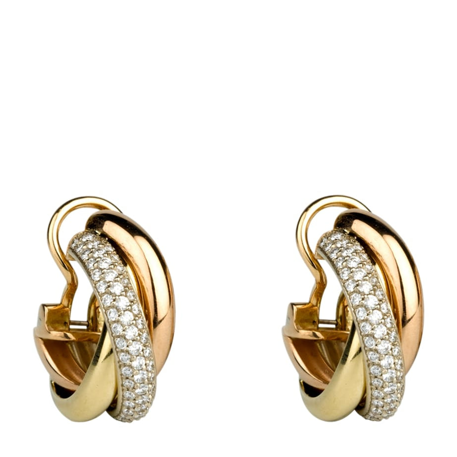 White, Yellow, Rose Gold and Diamond Trinity Hoop Earrings