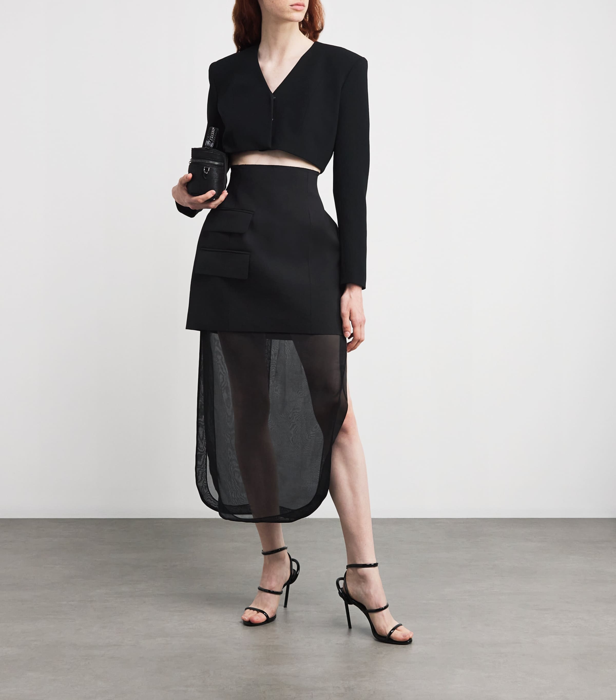 A.W.A.K.E. Mode Black Virgin Wool Basque Maxi Skirt