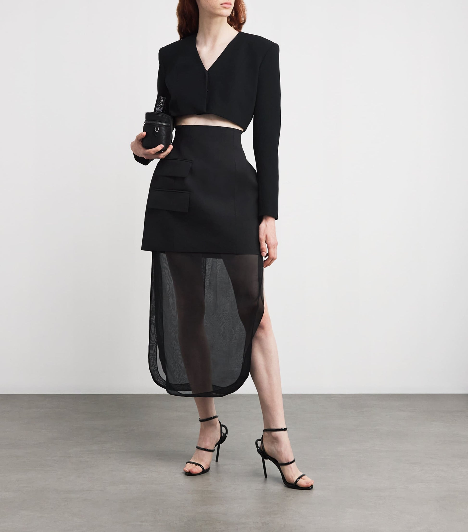 A.W.A.K.E. Mode Black Virgin Wool Basque Maxi Skirt