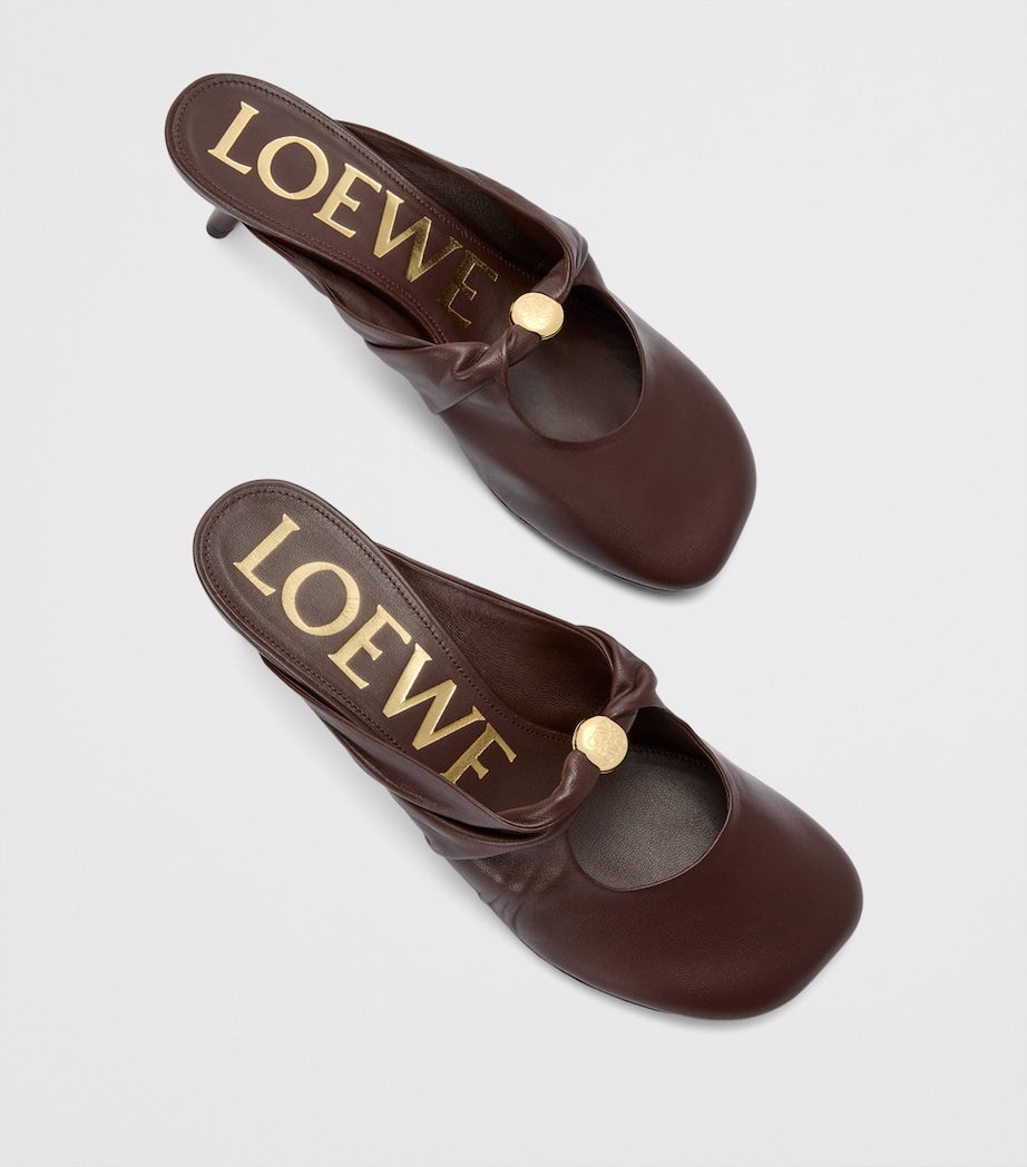 LOEWE Brown Lambskin Pebble Soft Heeled Mules 45