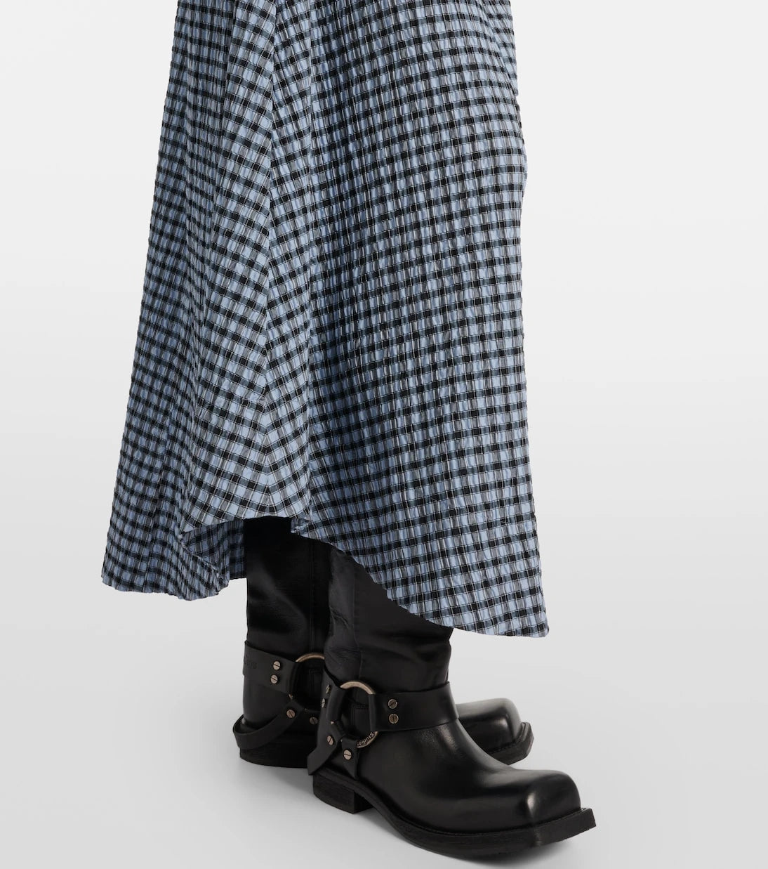 Ganni - Gingham high-rise cotton-blend maxi skirt