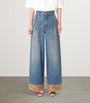 Valentino Blue Decorated-Trim Wide-Leg Jeans