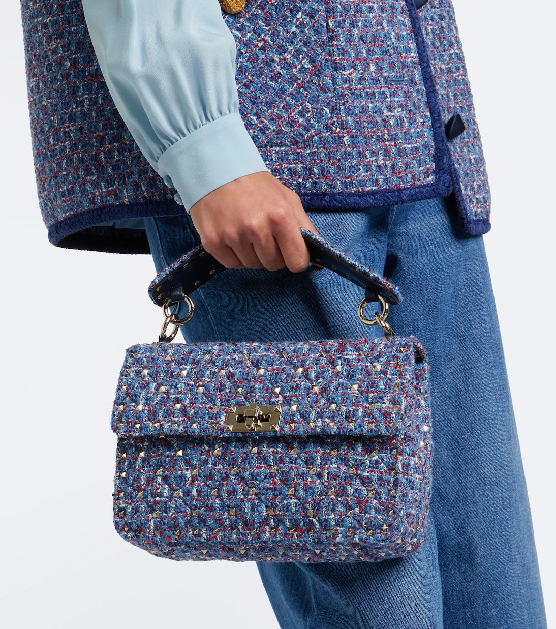 Valentino Garavani - Rockstud Spike Medium tweed top-handle bag