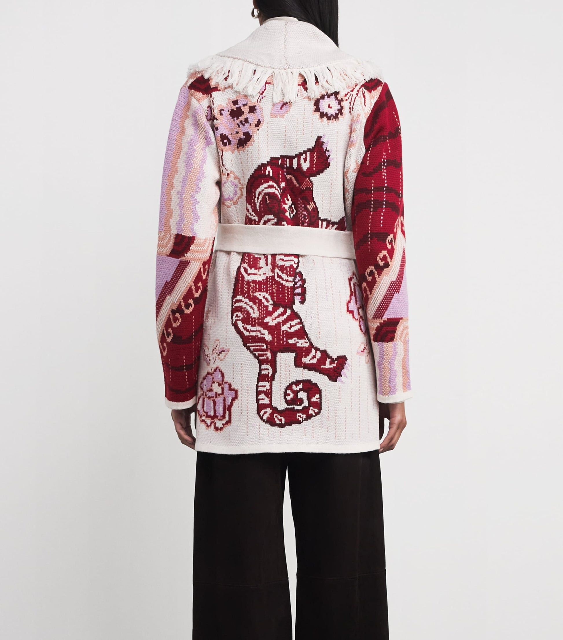 Ivory Merino Wool Jacquard Gene Cardigan