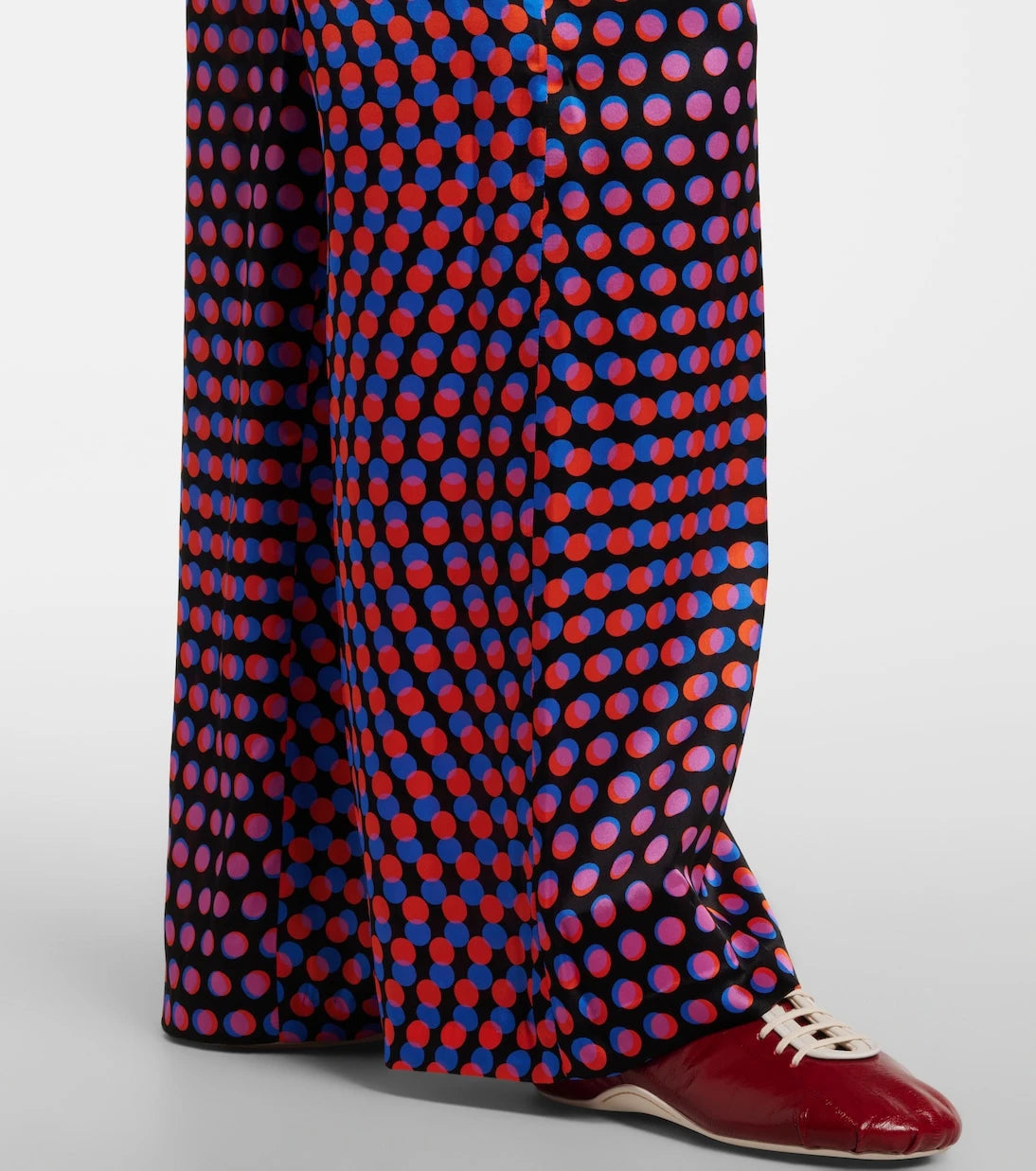 Dries Van Noten - بنطال واسع الساقين من الحرير بنقشة نقاط البولكا