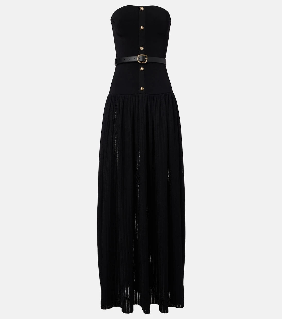 Self-Portrait - Belted knitted strapless maxidress