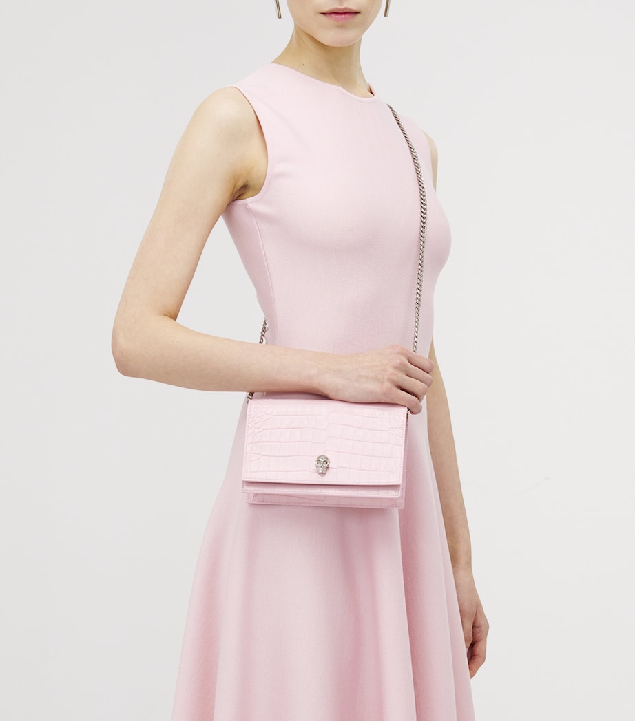 Small Croc-Embossed Skull Cross-Body Bag