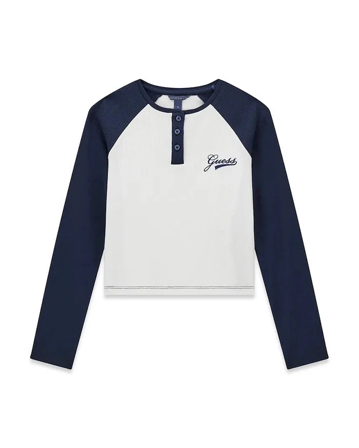 Guess çocuklar için pamuk ve elastan uzun kollu bluz