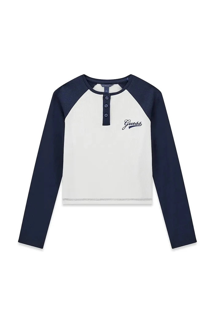 Guess çocuklar için pamuk ve elastan uzun kollu bluz