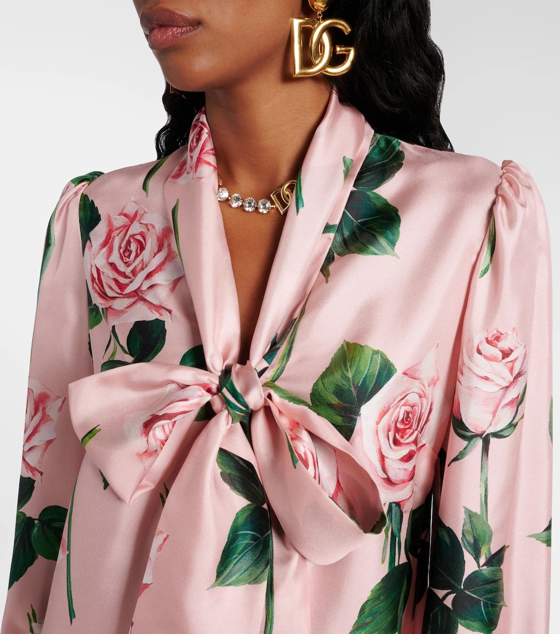 Dolce&Gabbana - Floral tie-neck silk satin blouse