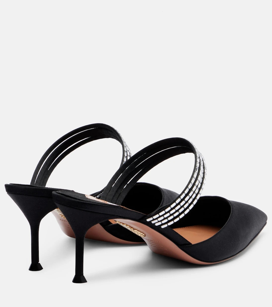 Aquazzura - Luce 65 embellished satin mules