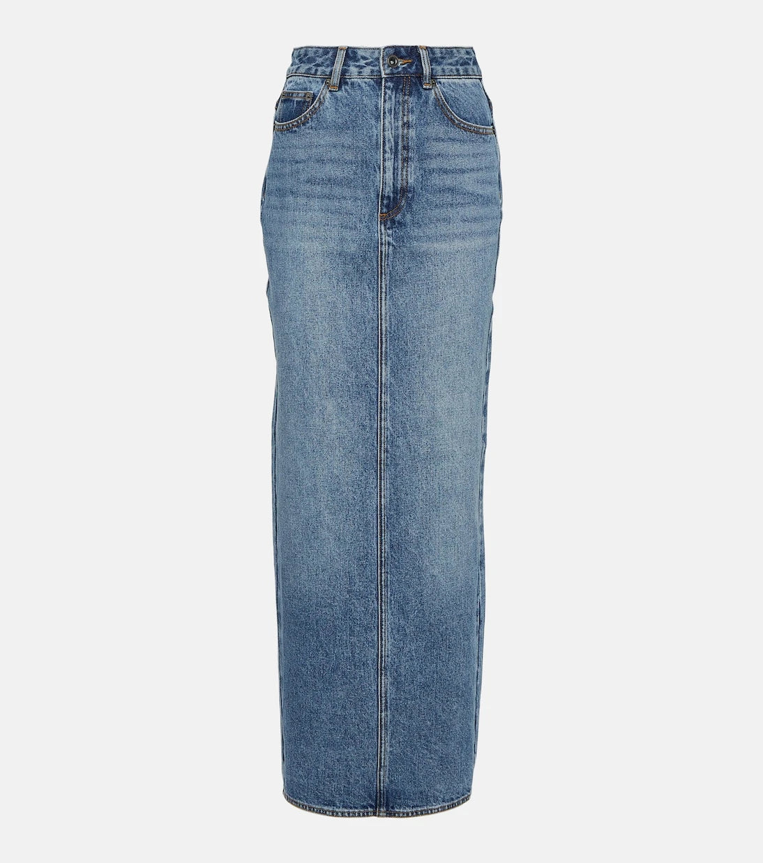 Self-Portrait - High-rise denim maxi skirt