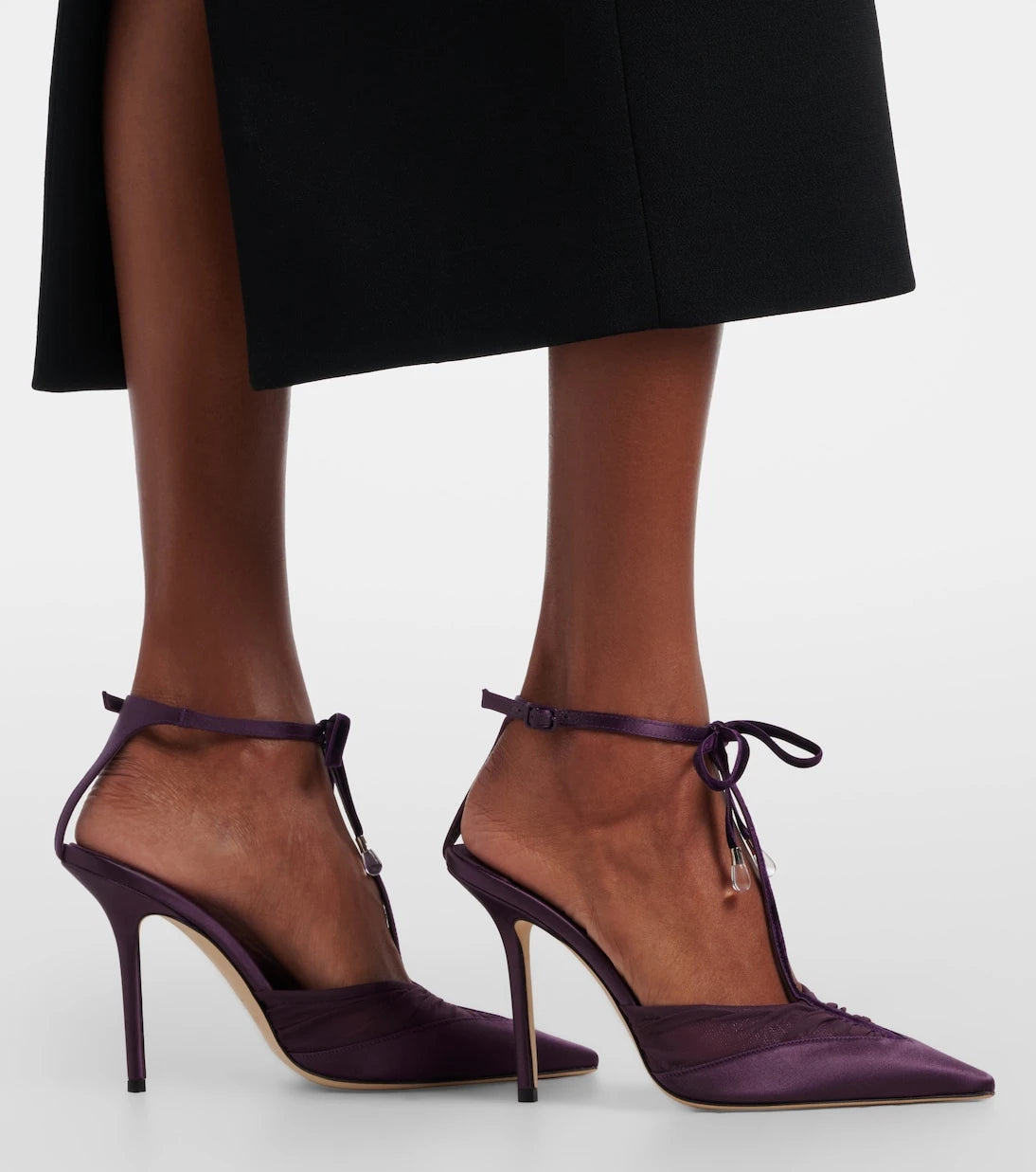Jimmy Choo - Afia 100 velvet-trimmed satin pumps