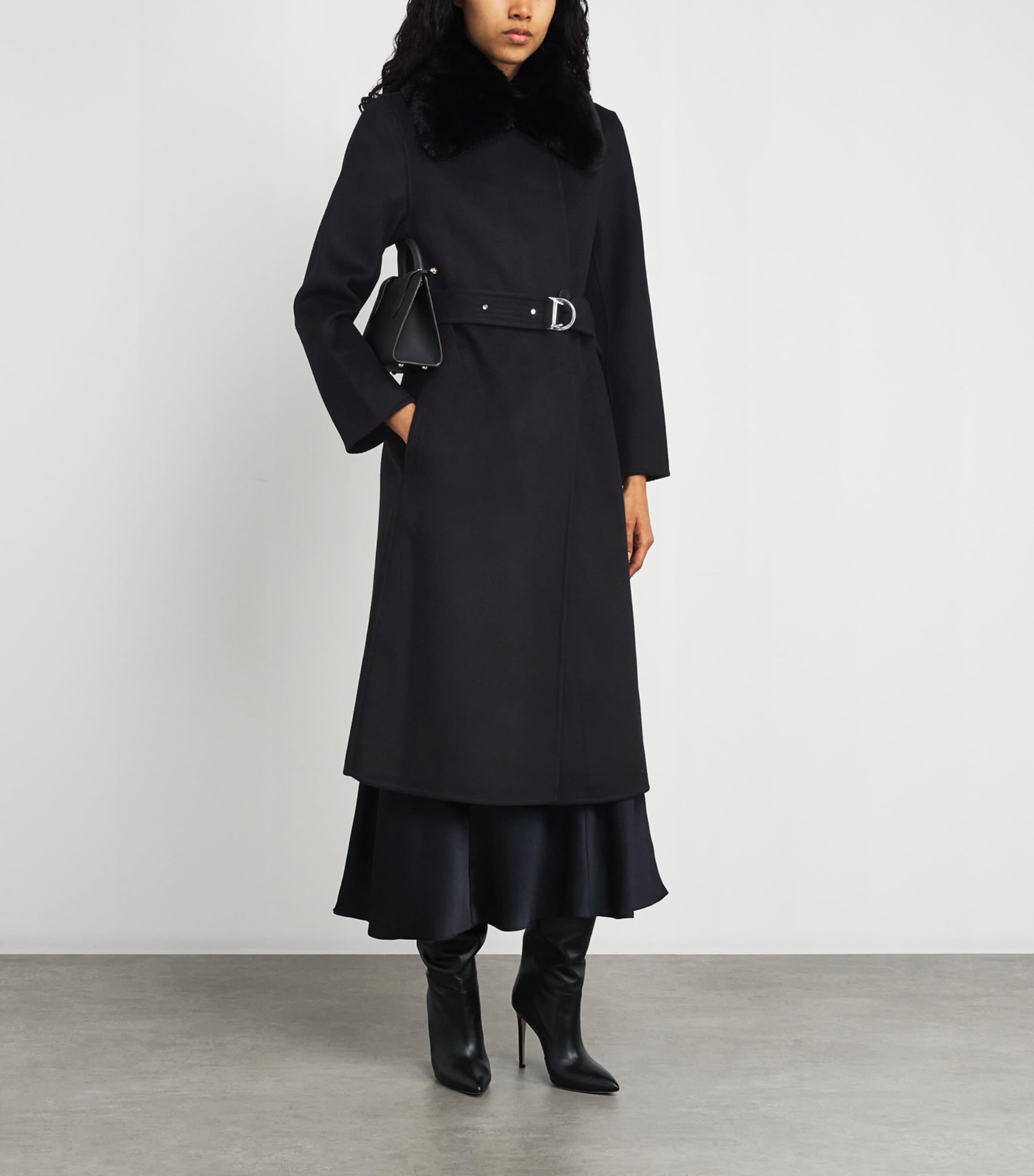 Maje Black Faux Fur-Collar Coat