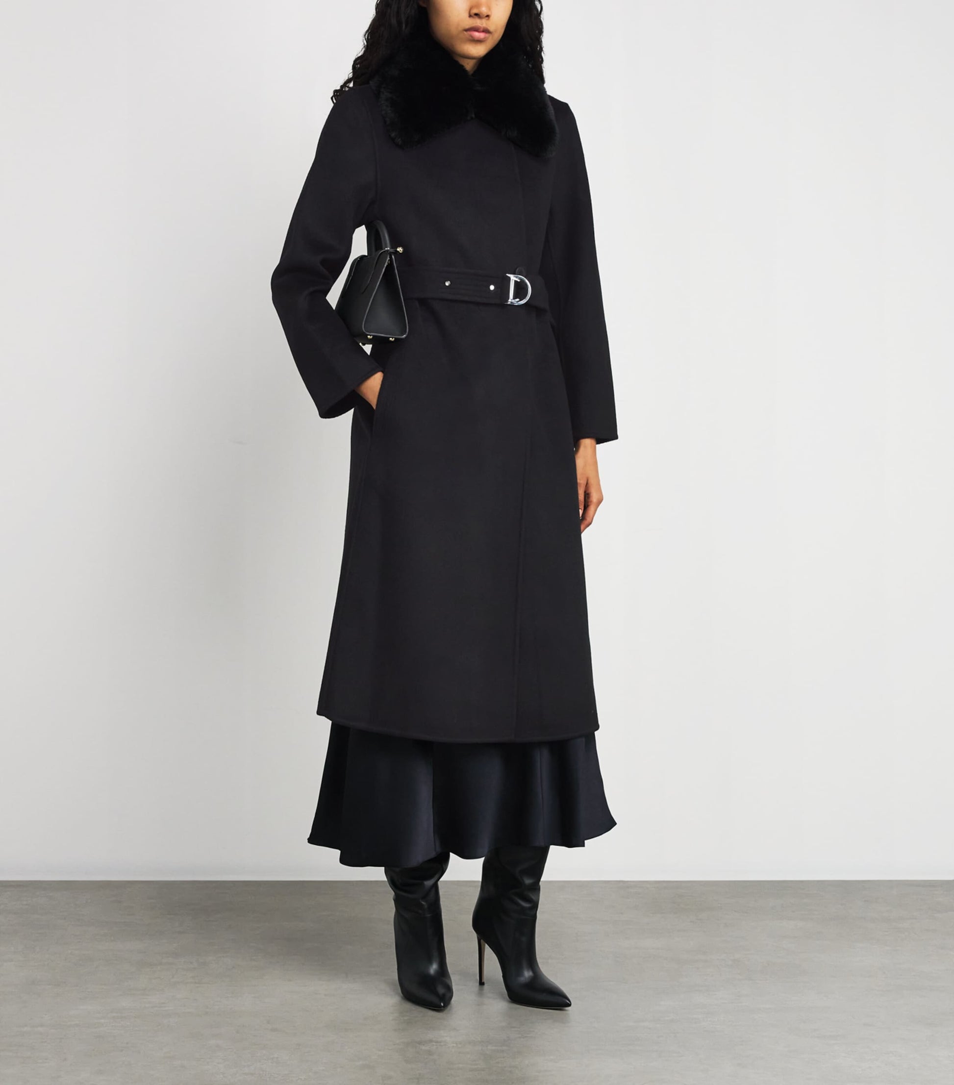 Maje Black Faux Fur-Collar Coat
