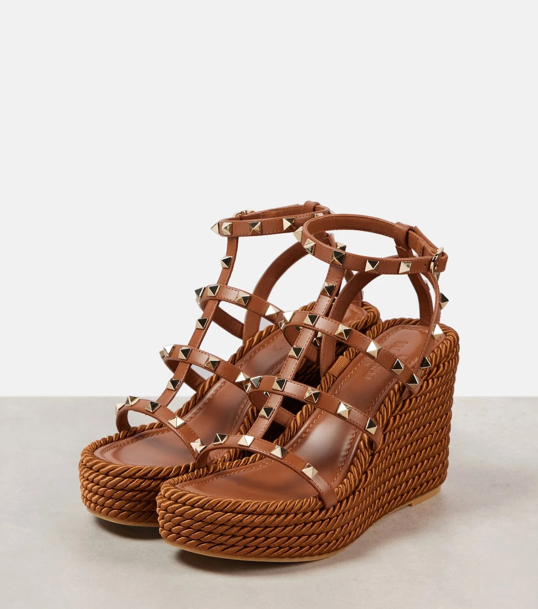 Valentino Garavani - Rockstud Torchon 95 leather espadrille wedges