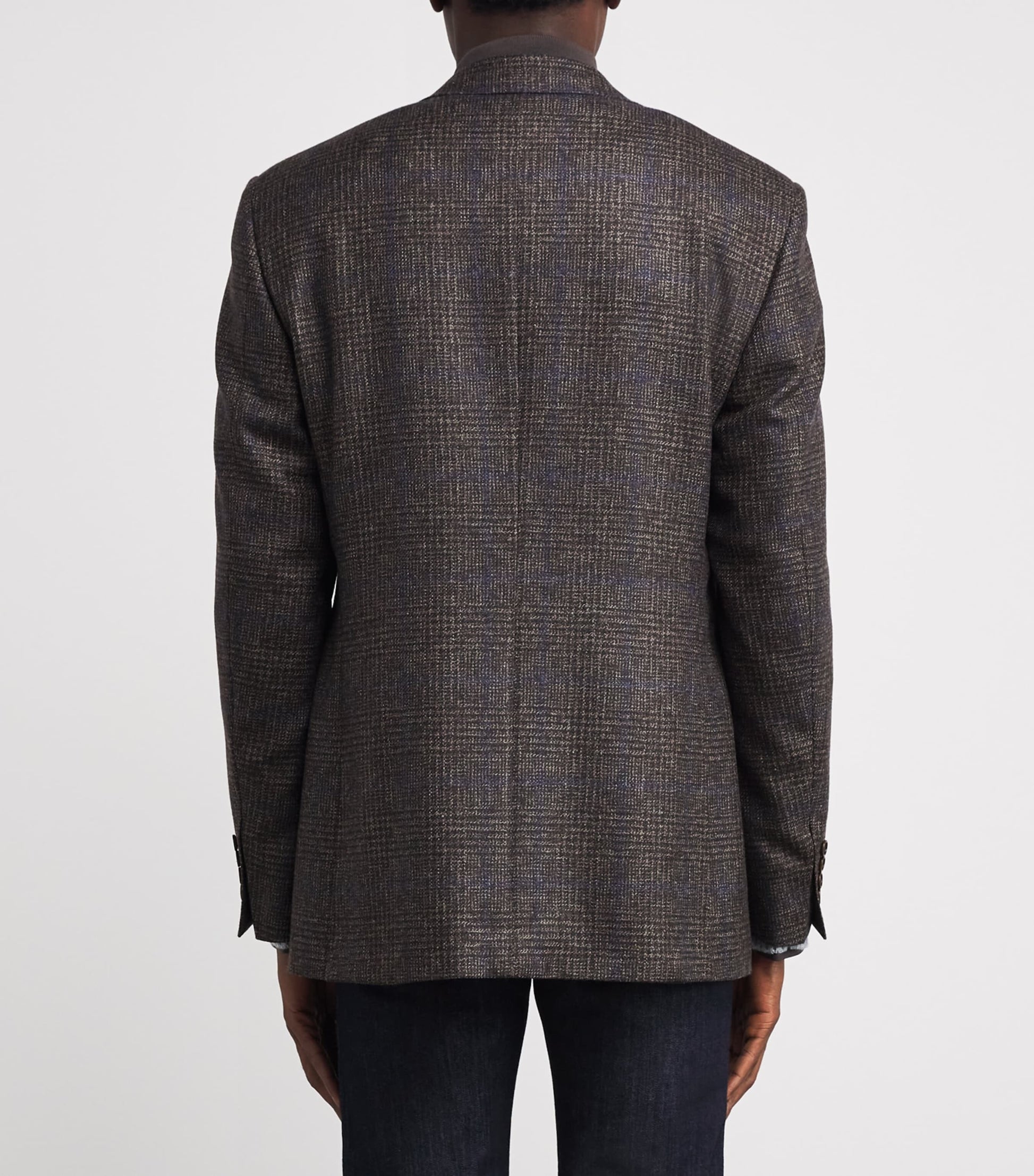 Canali Brown Wool Check Jacquard Blazer