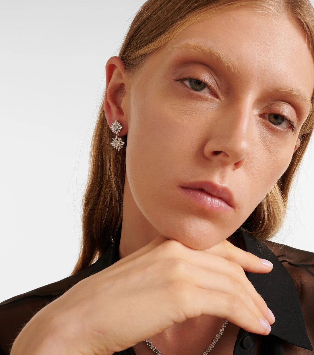 Suzanne Kalan - 18kt white gold drop earrings with diamonds