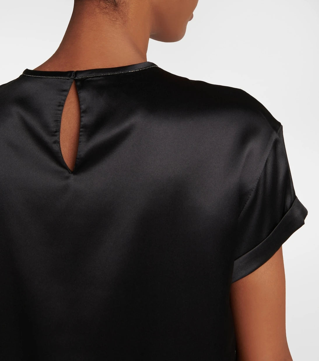 Brunello Cucinelli - Embellished silk-blend satin T-shirt
