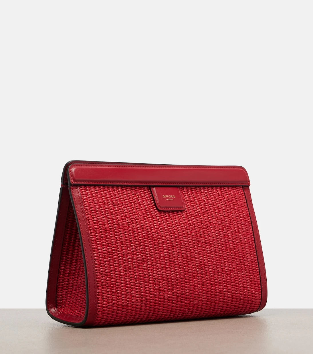 Jimmy Choo - Avenue Small leather-trimmed raffia pouch