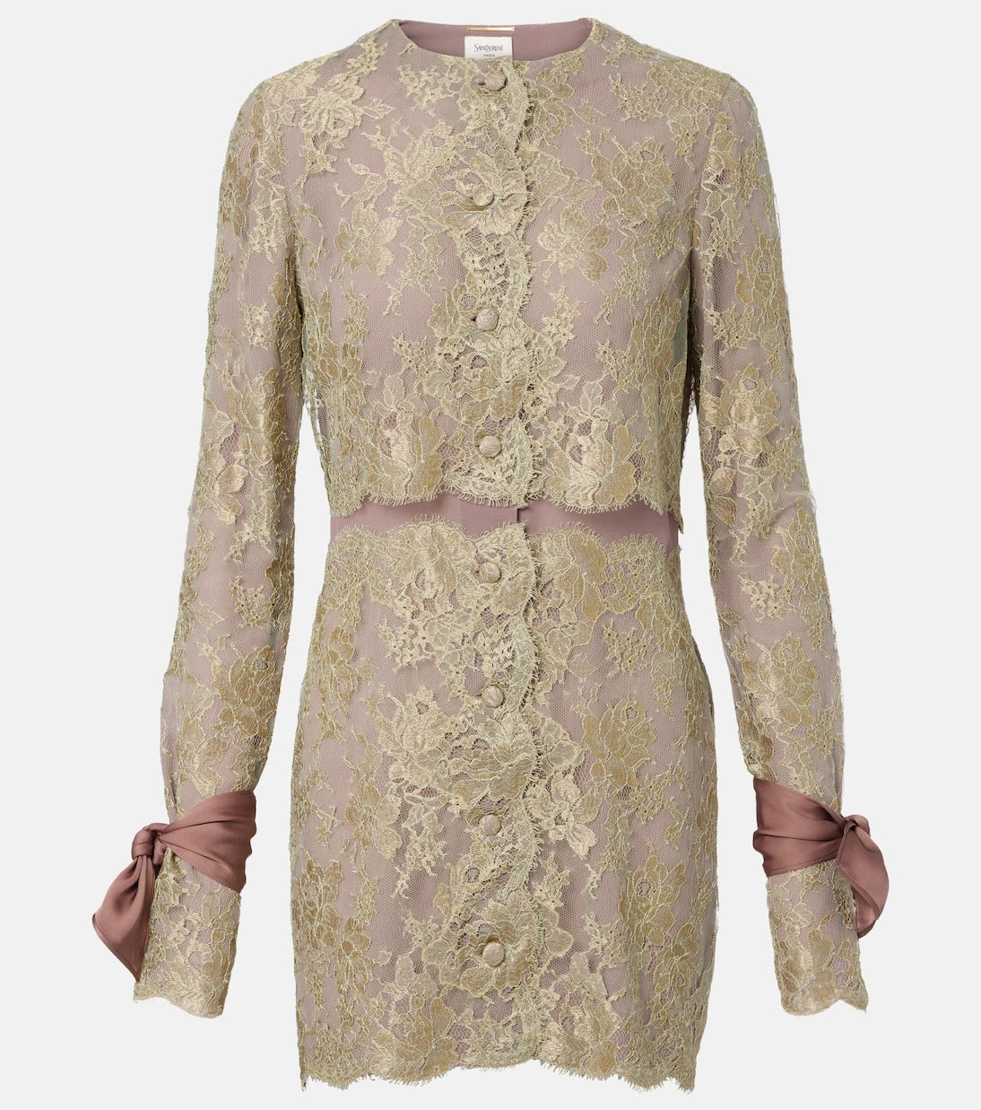 Saint Laurent - Silk-trimmed lace minidress