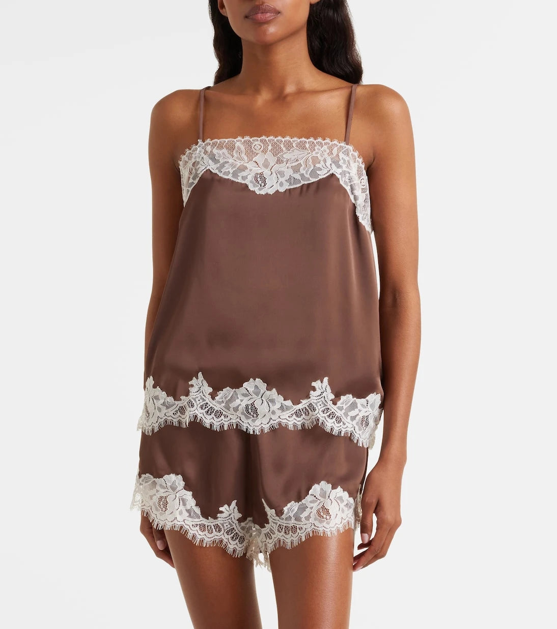 Faithfull - Lace-trimmed satin top