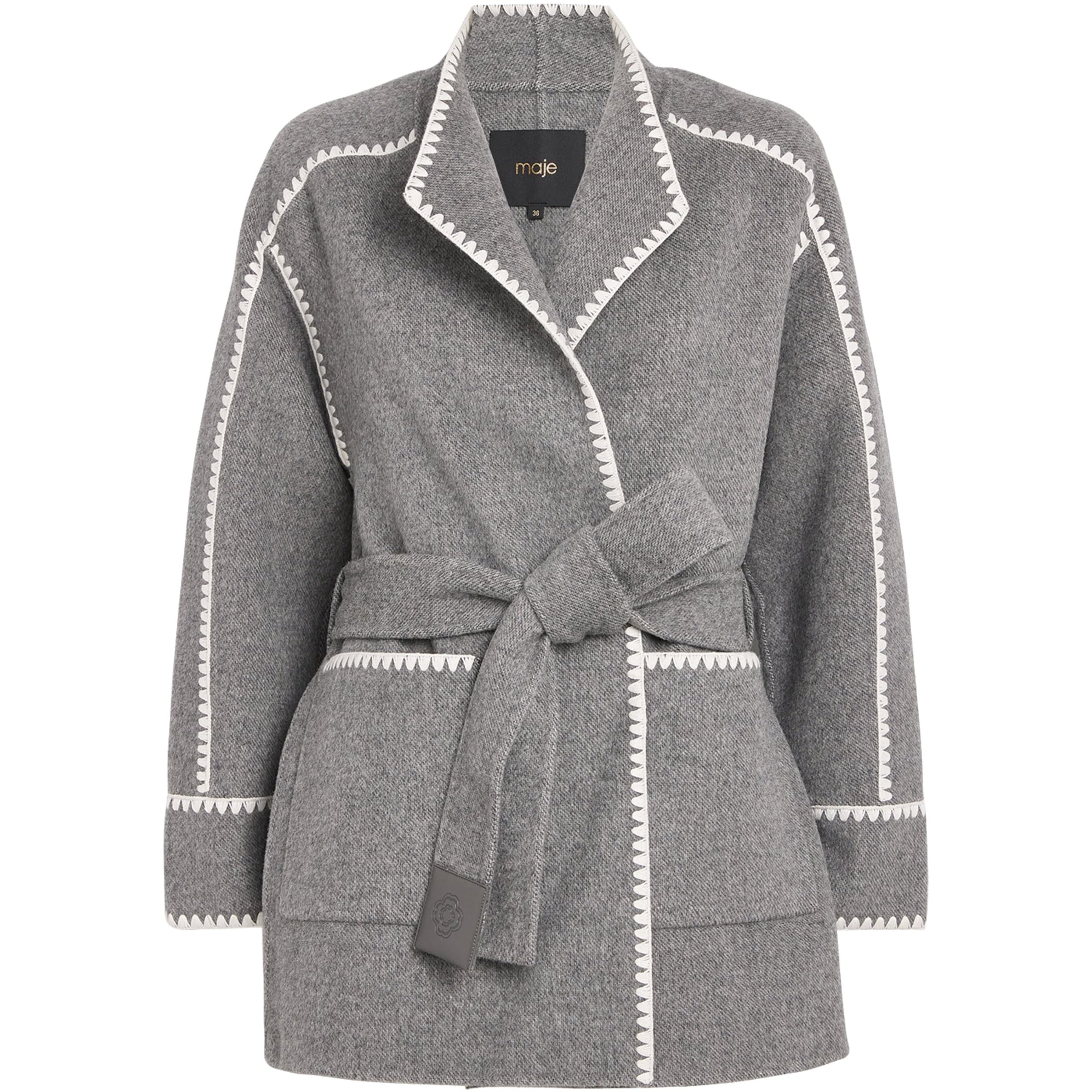 Black Wool-Blend Wrap Coat