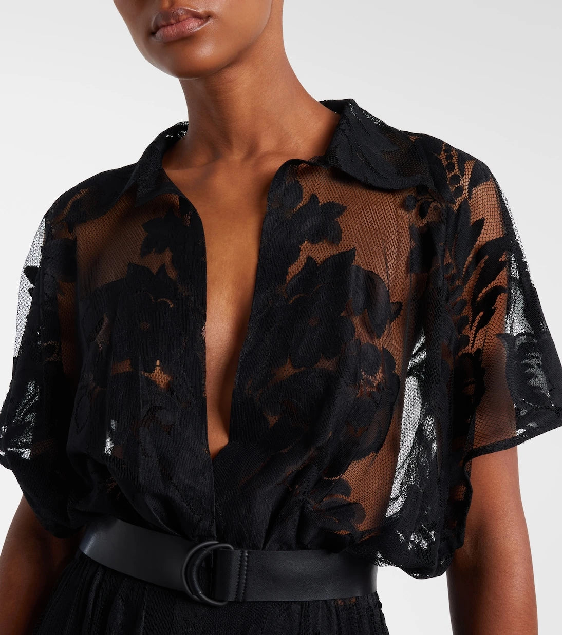Norma Kamali - Belted sheer lace shirt dress