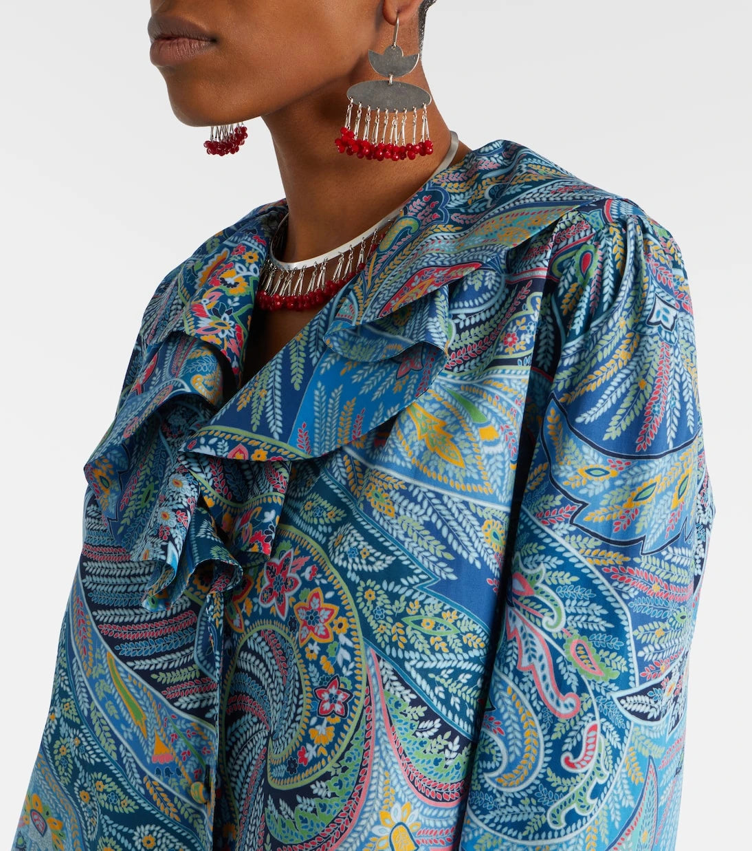 Etro - قميص بيزلي مكشكش من مزيج القطن