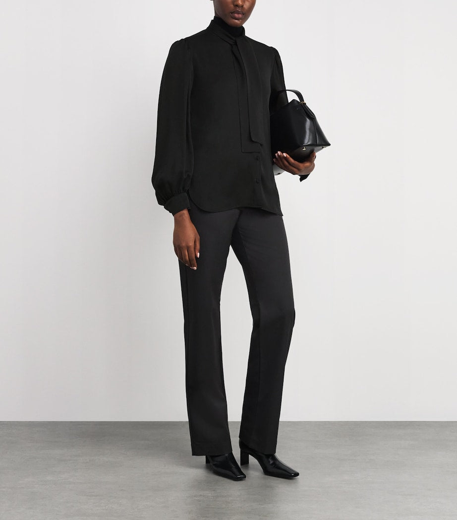 Black Silk Pussybow Blouse
