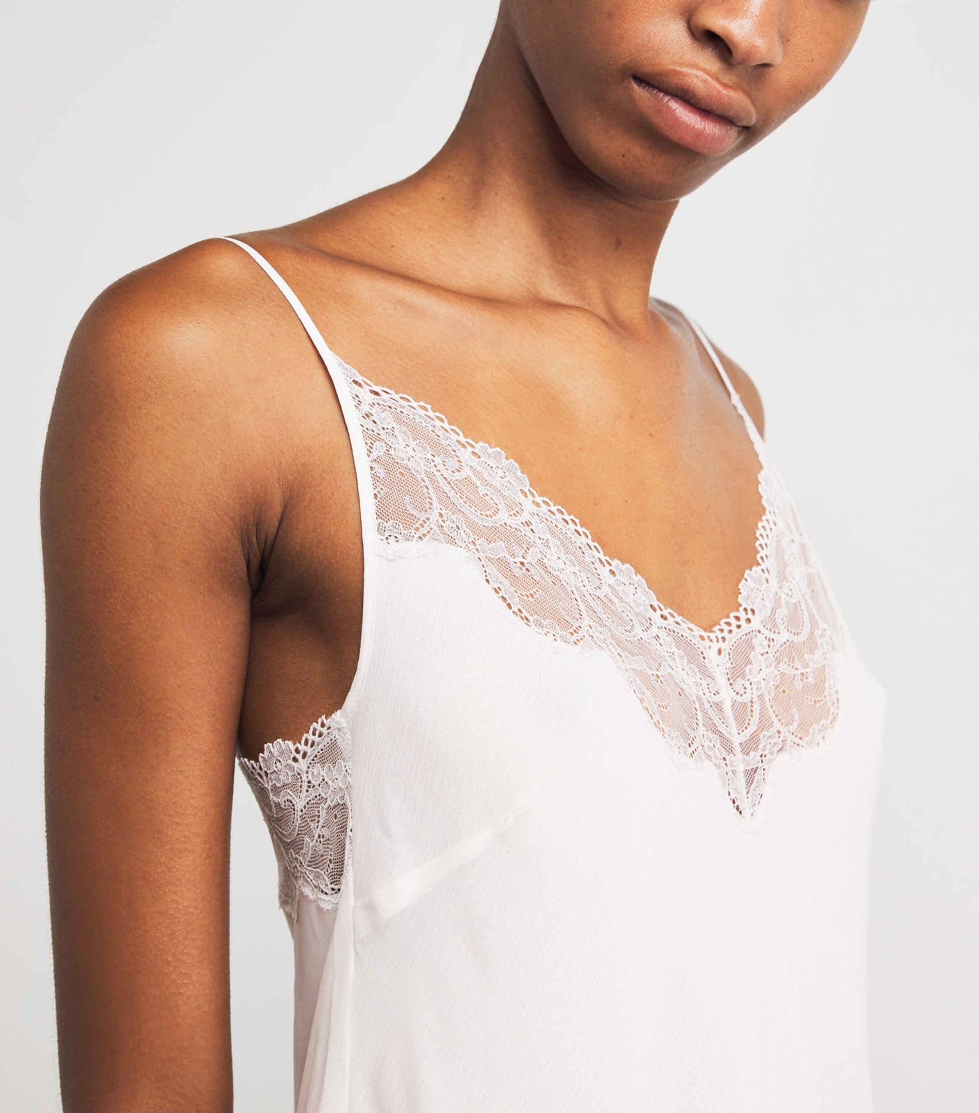 Bocan Ivory Silk Chiffon Lace-Trim Elora Nightdress