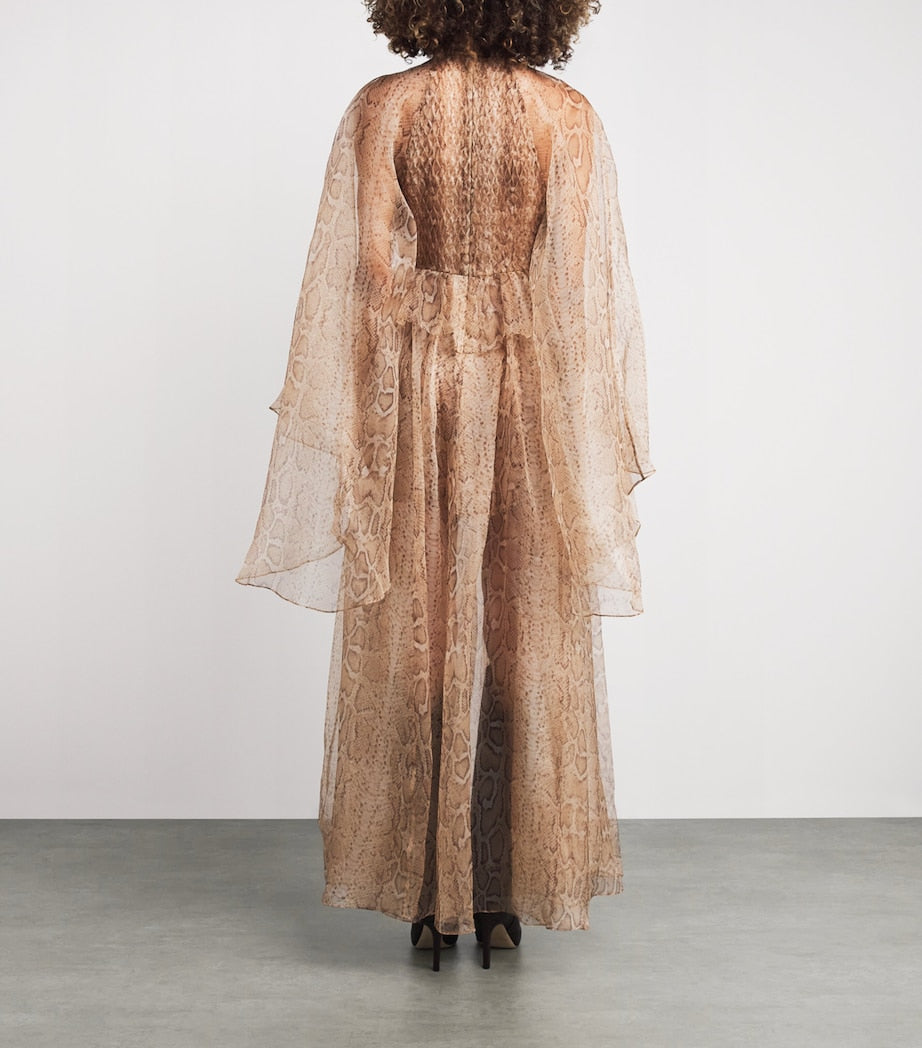 Zimmermann Brown Silk Memento Smocked Flutter Maxi Dress