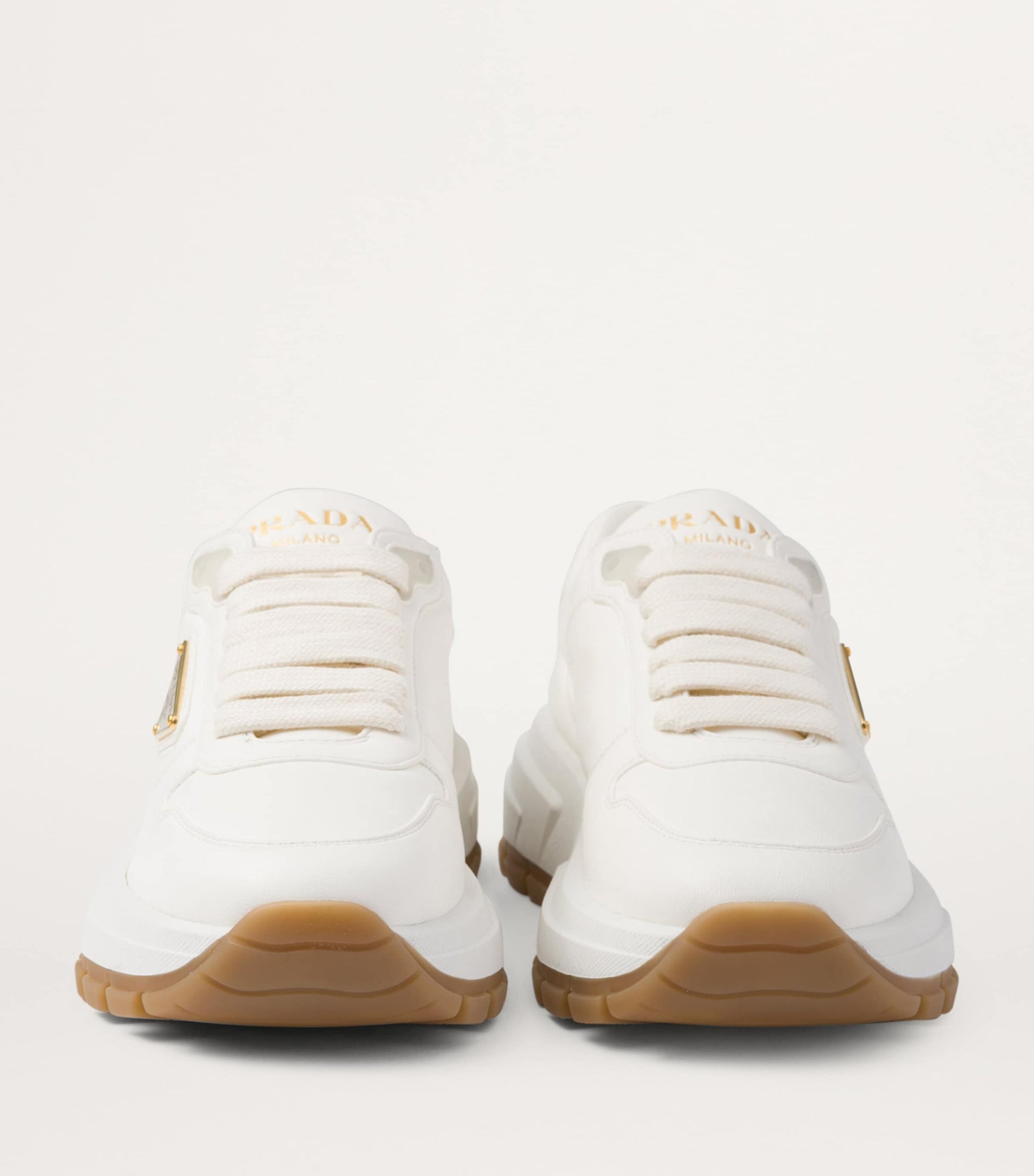 Prada Neutral Leather Triangle Sneakers