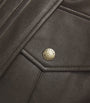 System Brown Faux Leather Bomber Jacket