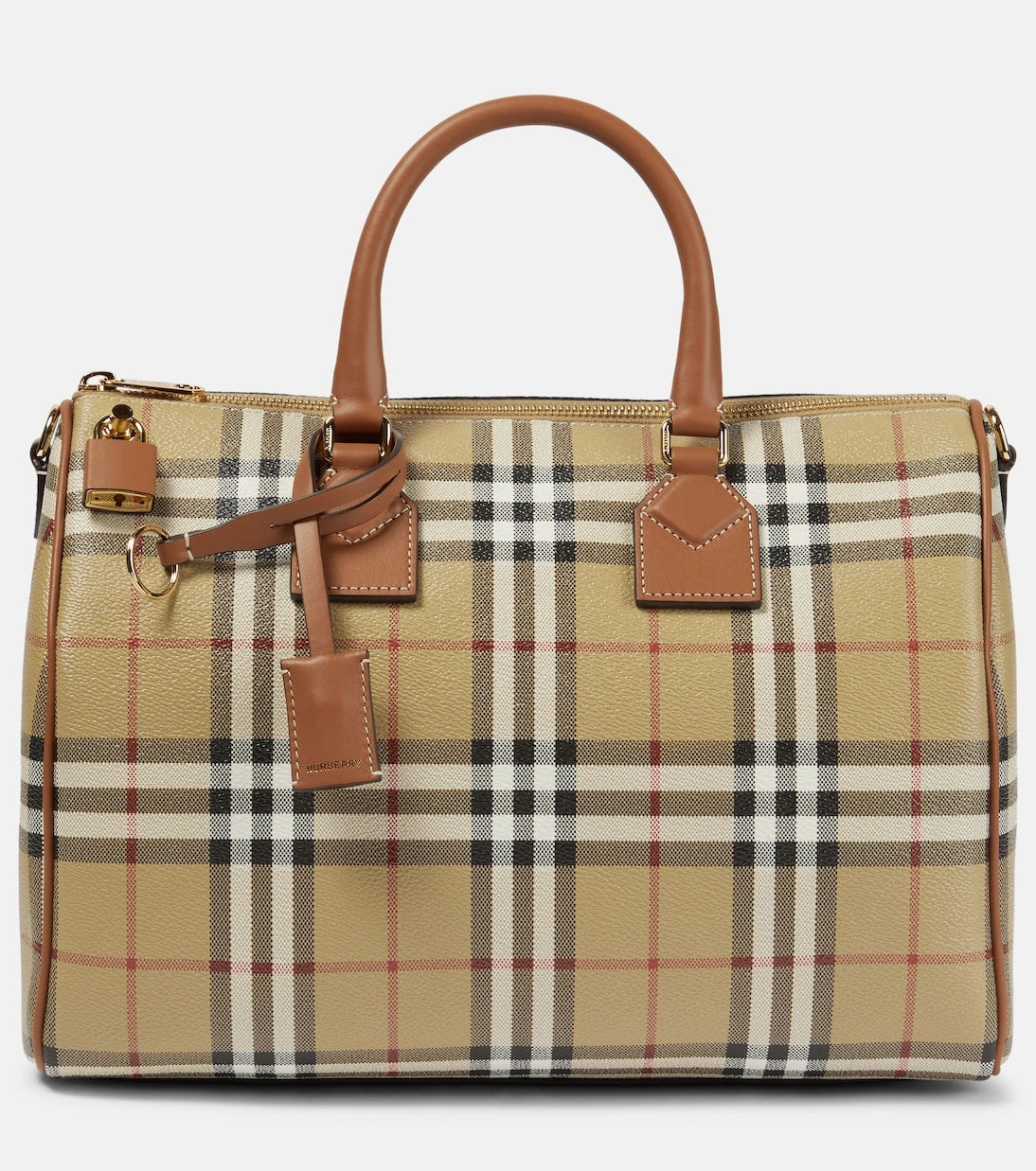 Burberry - حقيبة يد توت قماش متوسطة كاروهات بربري