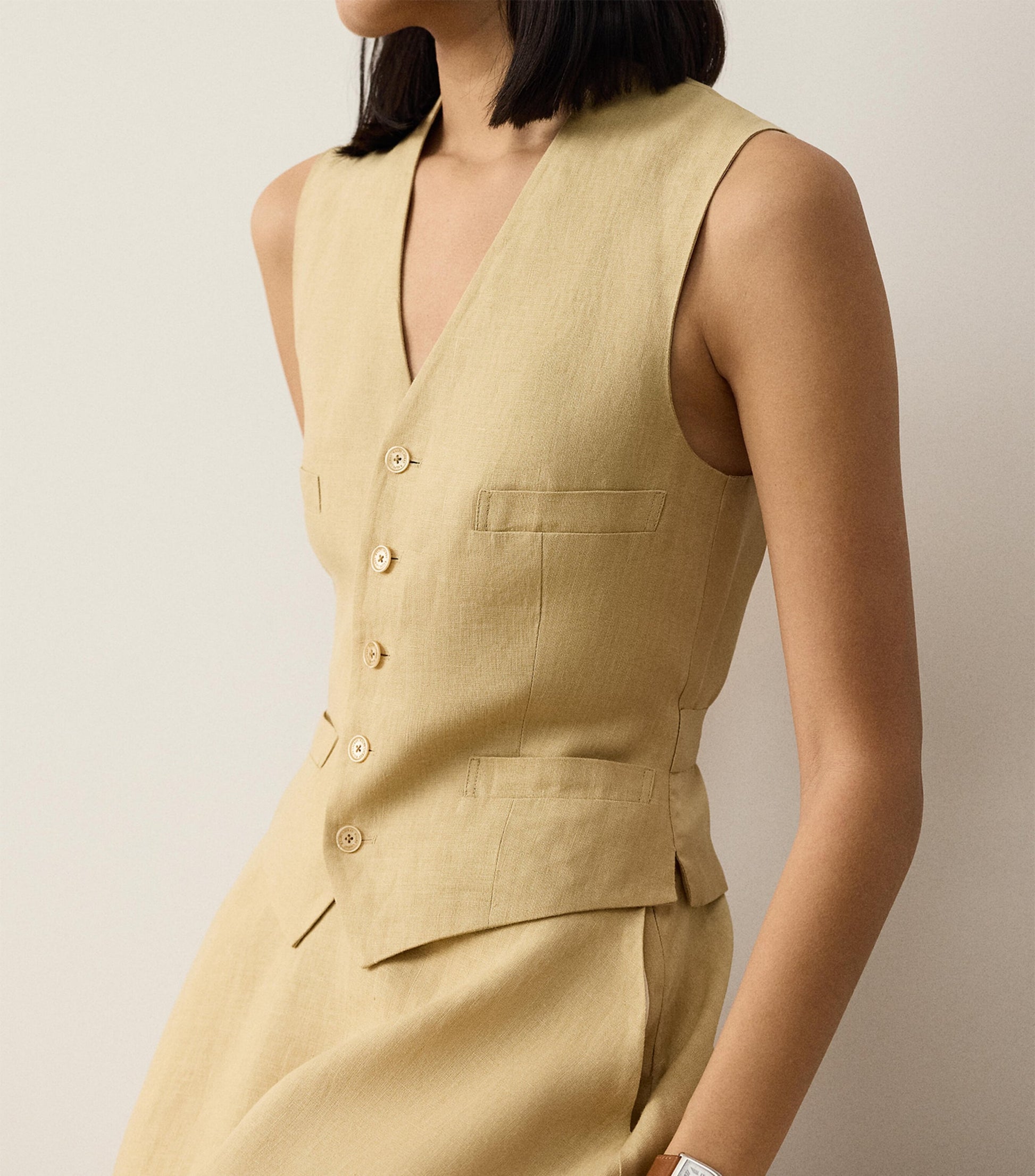 Ralph Lauren Collection Beige Linen Jaiden Waistcoat