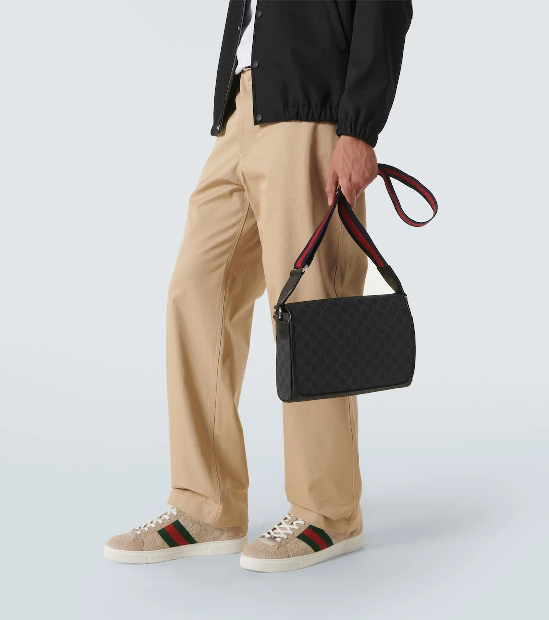 Gucci - Leather-trimmed GG canvas crossbody bag