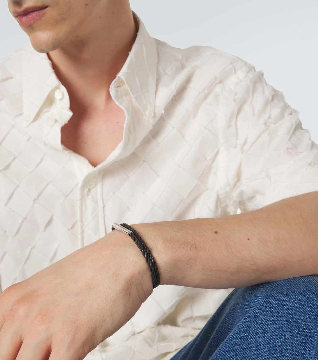 Bottega Veneta - Leather sterling silver bracelet