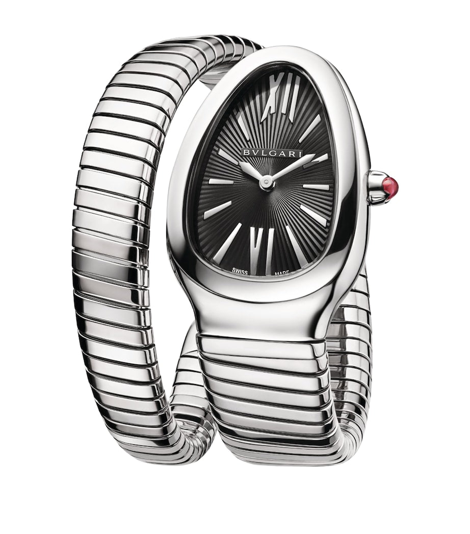 Bvlgari Stainless Steel and Pink Rubellite Serpenti Tubogas Watch 35mm