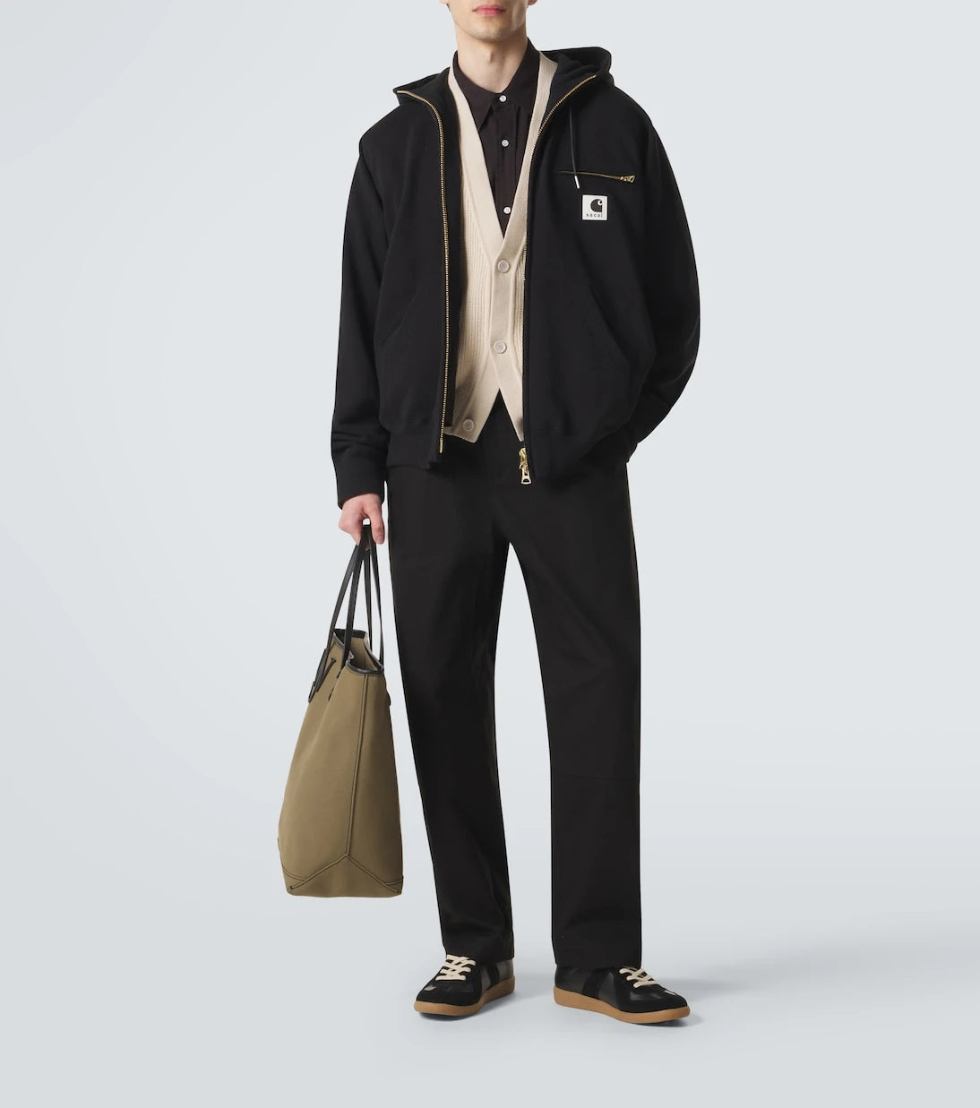 Sacai - هودي من القطن والجرسي من كارها وت