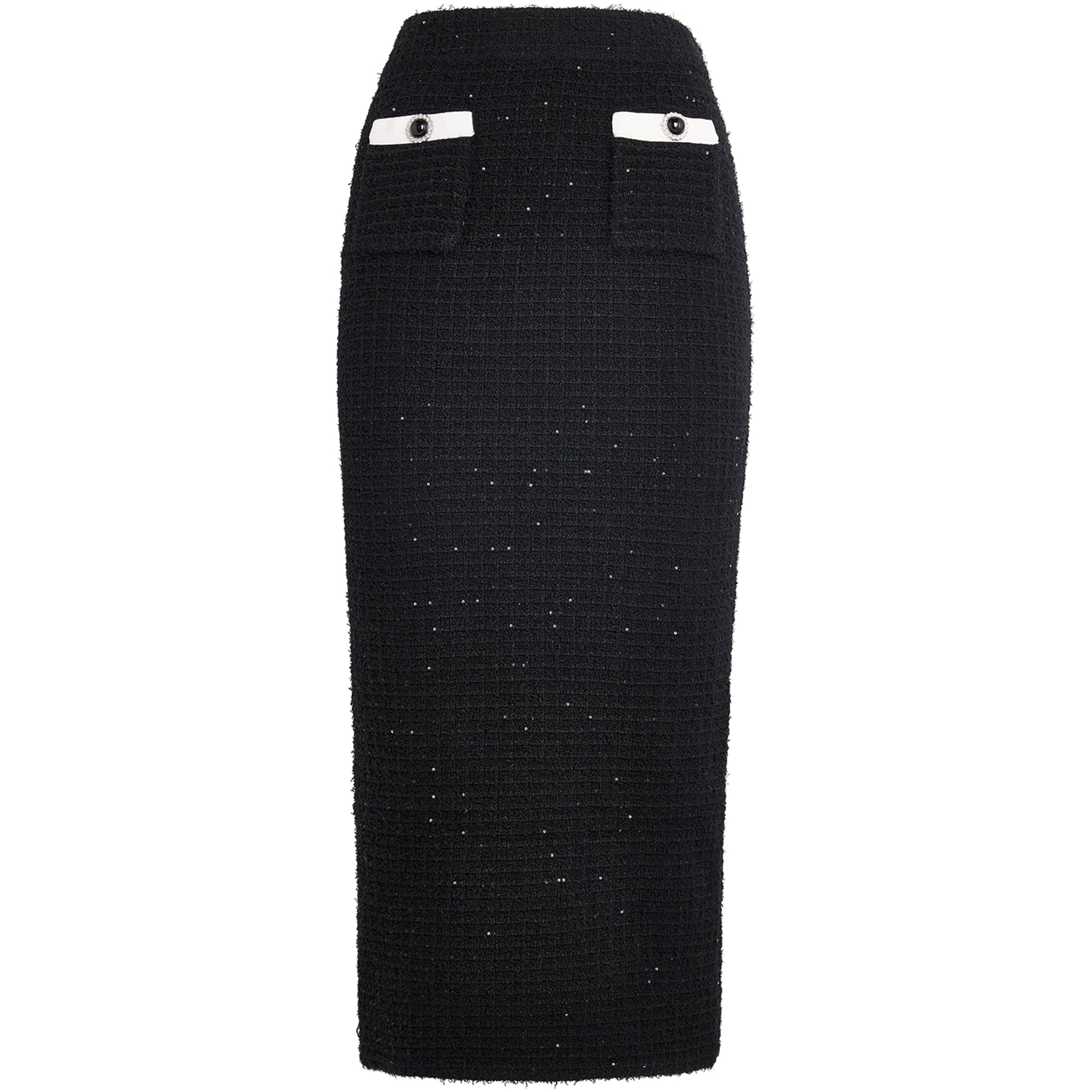 Self-Portrait Black Textured Midi Skirt