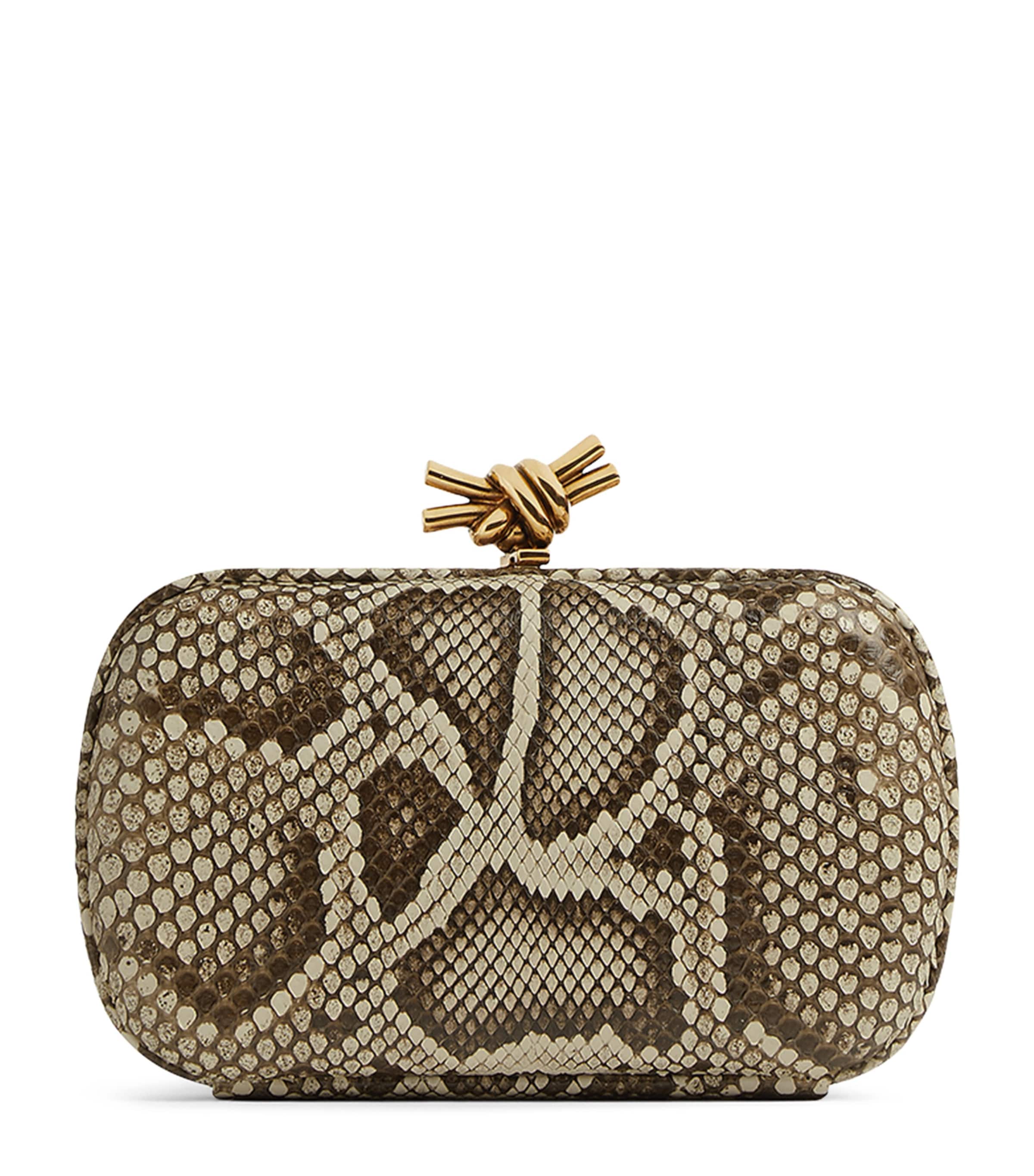 Gold Snakeskin Knot Clutch Bag