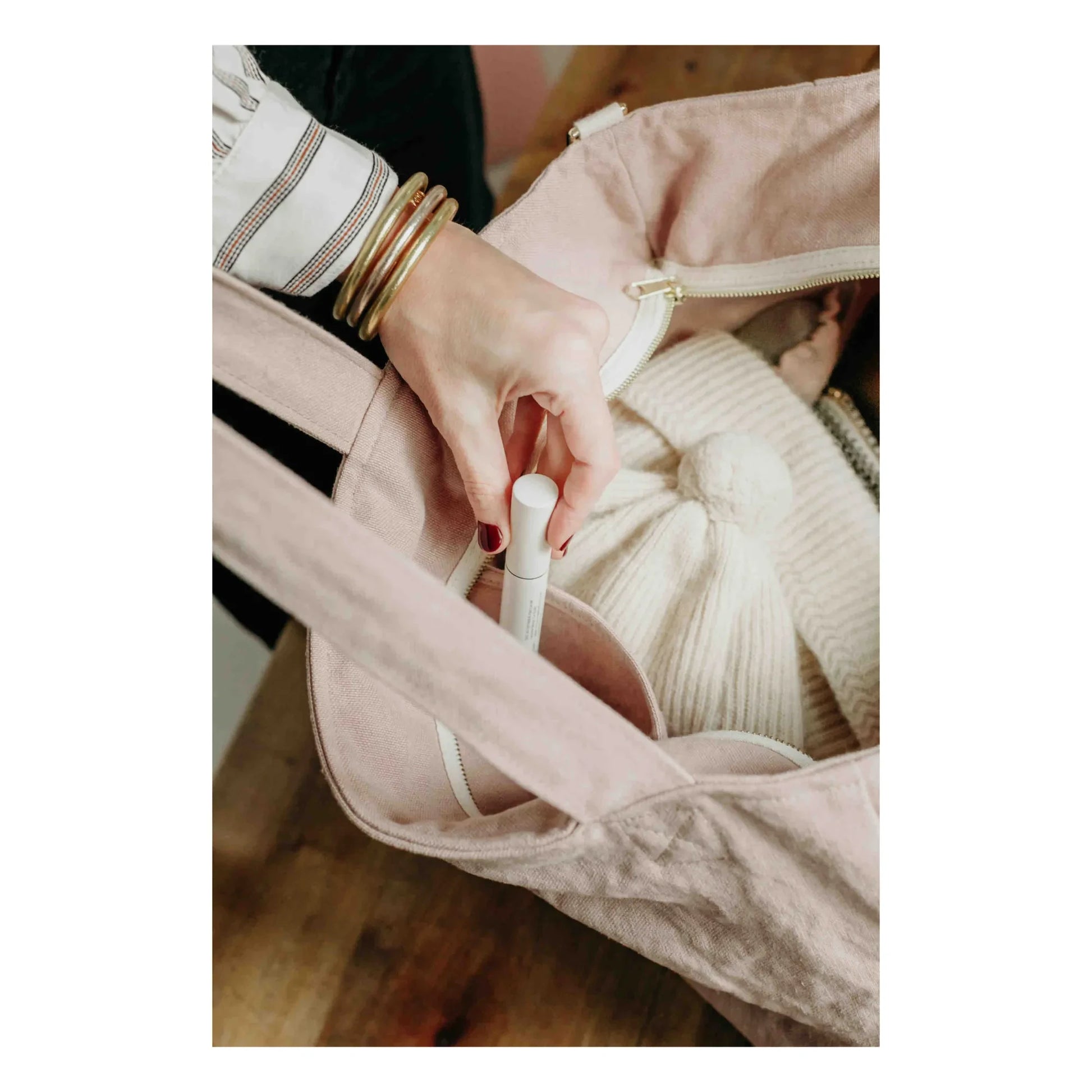 Adorna - Isia Linen Changing Bag | Powder pink
