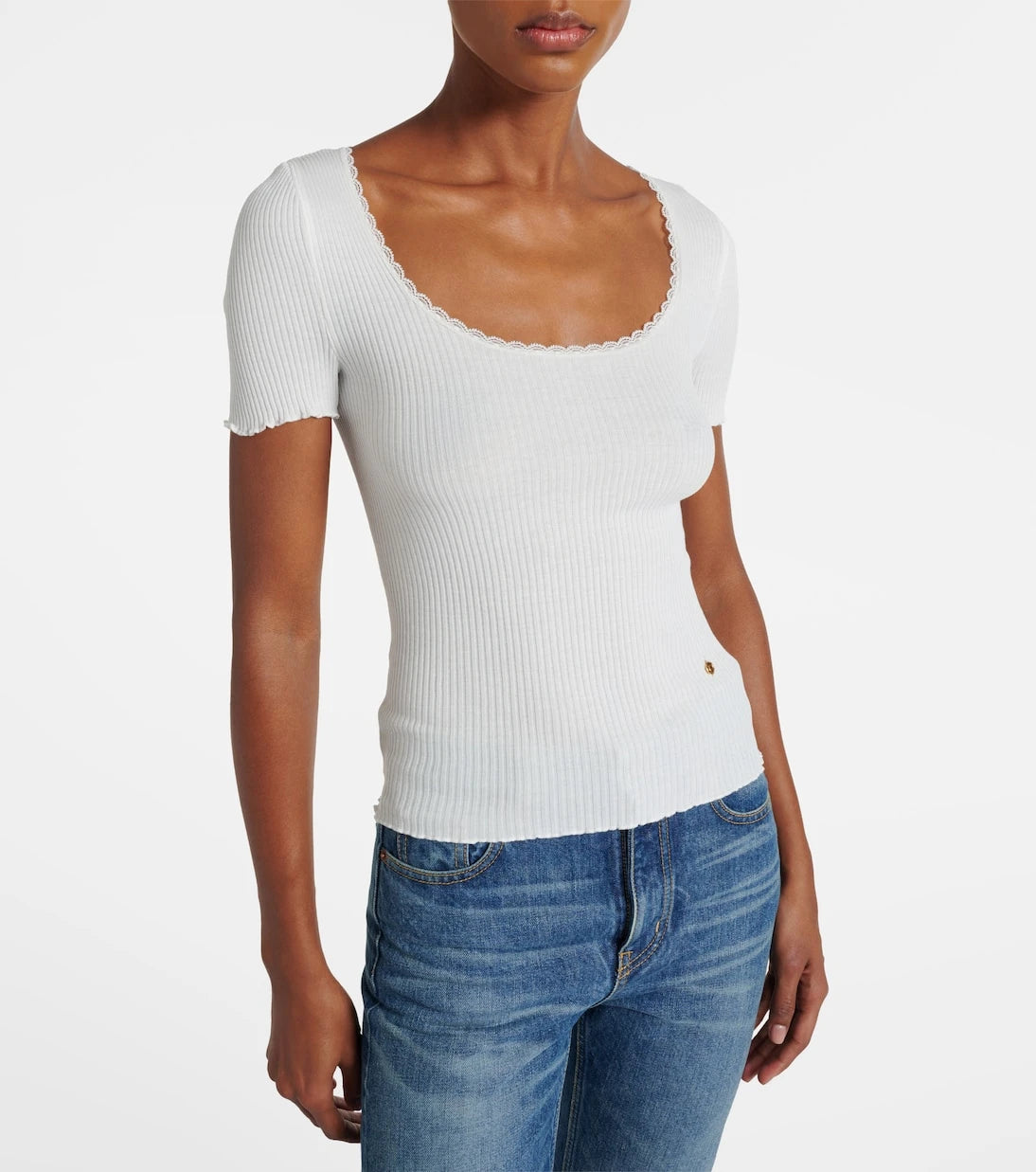 Chloé - Lace-trimmed ribbed-knit cotton T-shirt