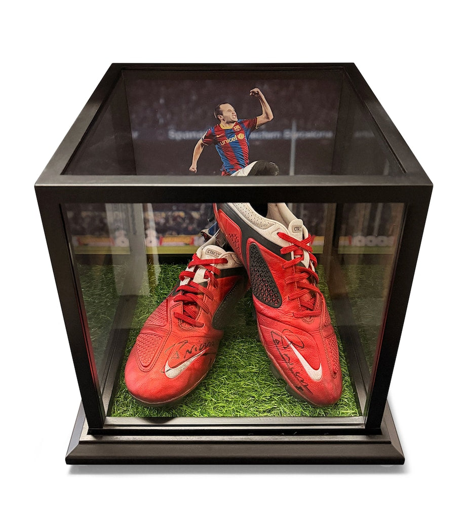 Andrés Iniesta Multi Match-Worn & Signed 2010-11 Barca Season Boots Framed Display