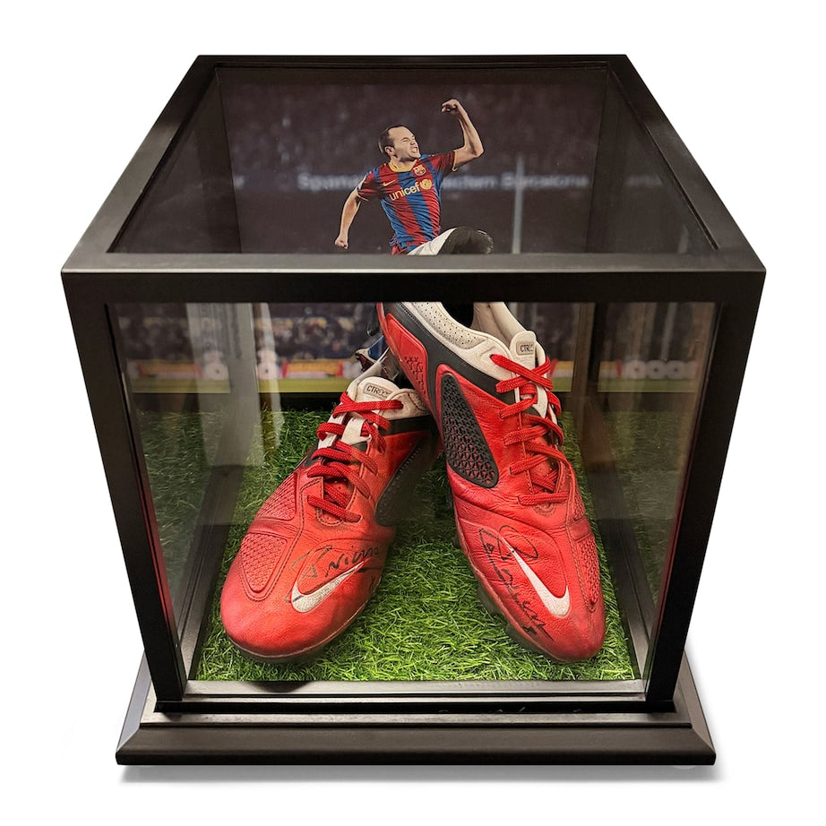 Andrés Iniesta Multi Match-Worn & Signed 2010-11 Barca Season Boots Framed Display