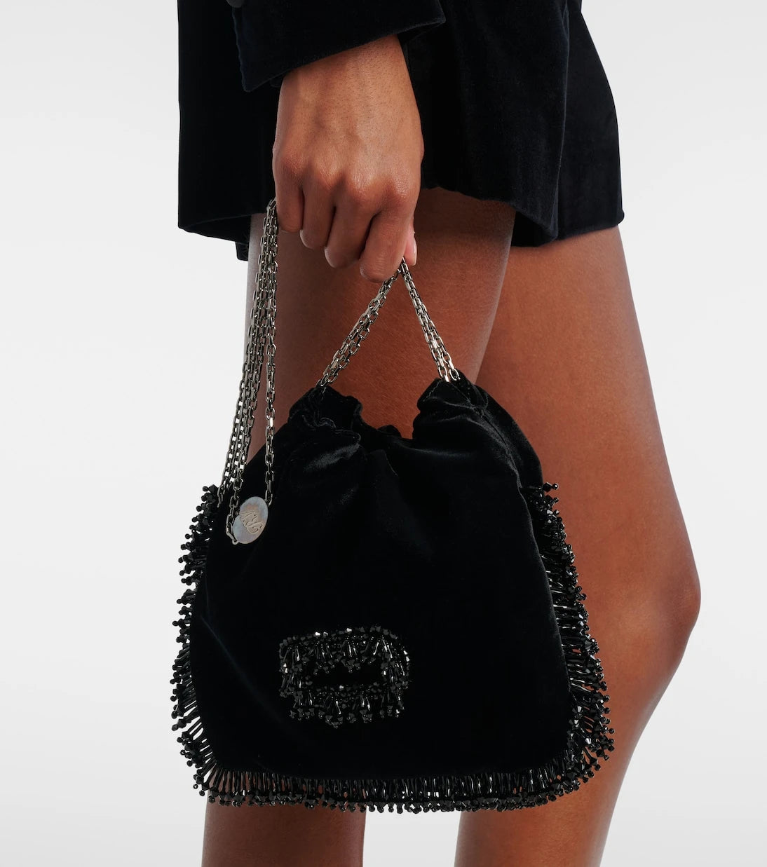 Roger Vivier - Pilgrim Mini beaded velvet bucket bag