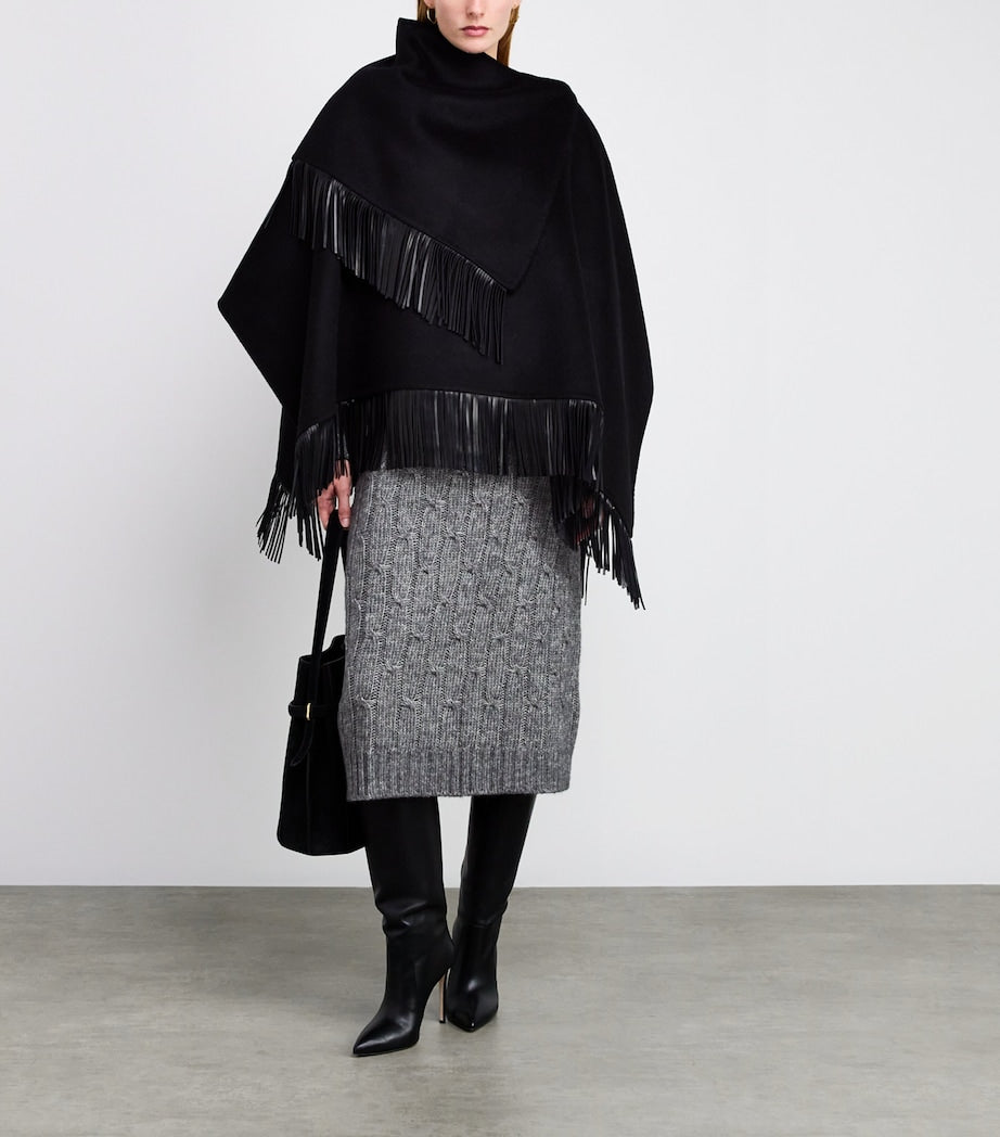 Grey Cotton-Alpaca-Wool Midi Skirt