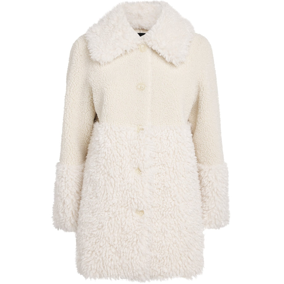White Shearling Collared Coat